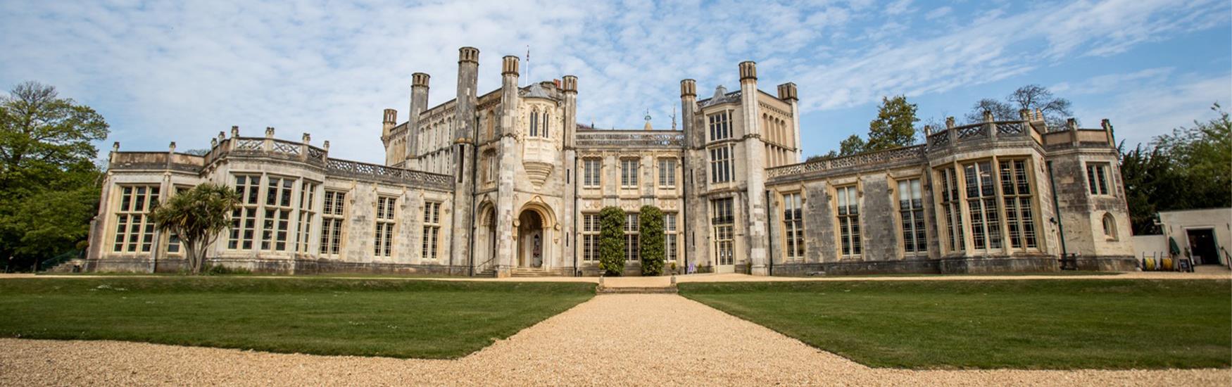 Stunning low angle shot of Highcliffe castle on a warm summers day