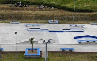 wide aerial shot of the skatepark at two riversmeet
