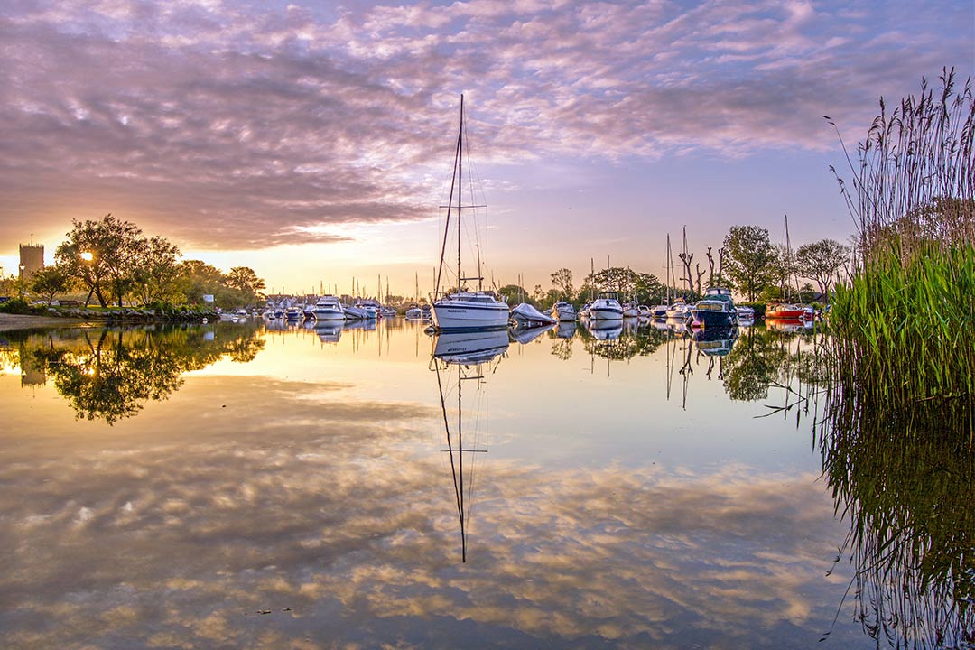 Beautiful sunset over Christchurch harbour during an Autumn evening 