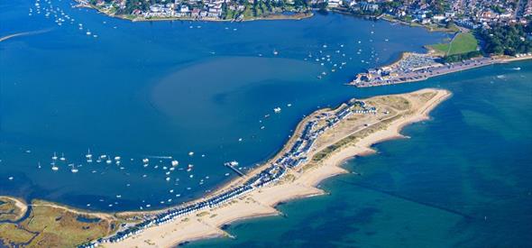 Aerial photo of Mudeford Sandspit facing North East.