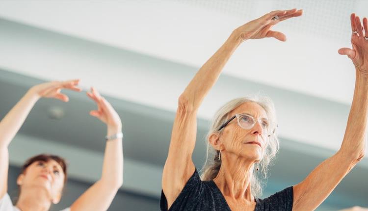 two ladies doing ballet in the mirror