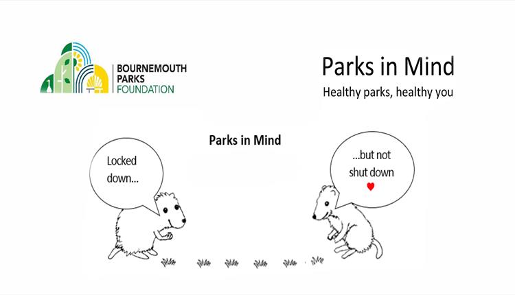 Two hand drawn mice talking about virtual events with a red heart and logo Parks