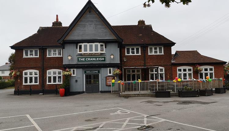 Outside on the pub on an overcast day.