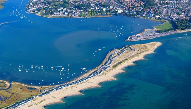 Aerial photo of Mudeford Sandspit facing North East.