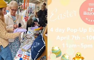 Easter 4 day pop up raphic with an image of people looking at market stall products