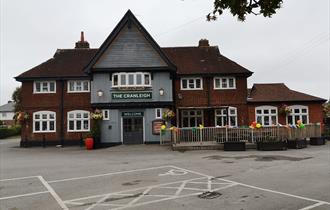 Outside on the pub on an overcast day.
