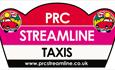 PRC Streamline Taxis logo with two anthropomorphic red cars and the website www.prcstrealine.co.uk
