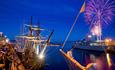 fireworks display seen with tallships in poole quay