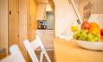Dinning table with fruit ball and glasses on the table