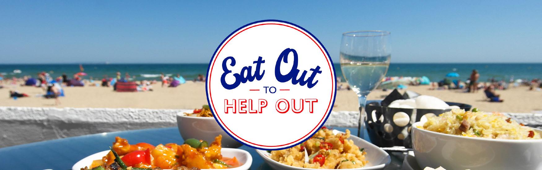 Eat out to help out header image with logo a delicious food in the background