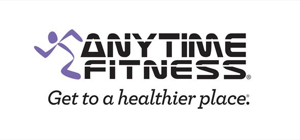 Anytime fitness logo with purple running man.