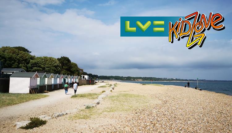 Shot of Avon Beach during a sunny day with LV kidzone logo in top right hand corner