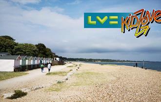 Shot of Avon Beach during a sunny day with LV kidzone logo in top right hand corner