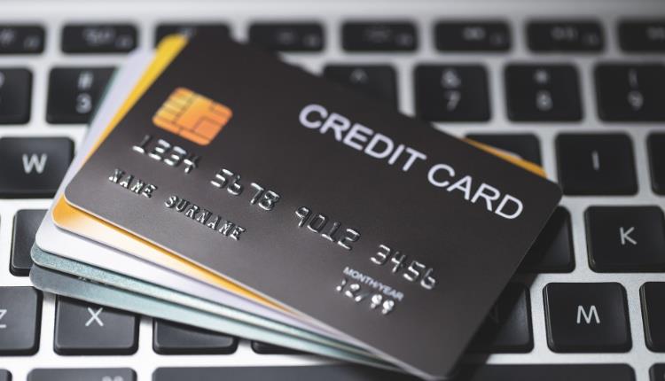 Generic stock image of bank credit card on laptop