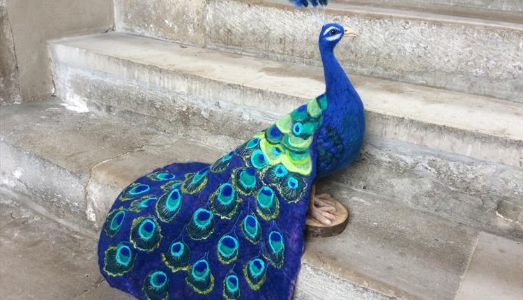 Felted Peacock created by Pippa Crouch and Linda Payne