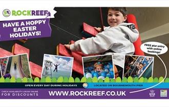 RockReef Easter promo poster with a little boy climbing
