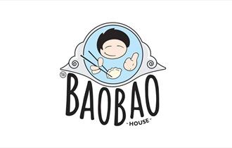cartoon image of a happy face eating gyoza with the text BaoBao house underneath