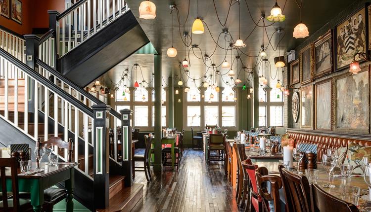 Cosy Club interior hall, stairs, dining area